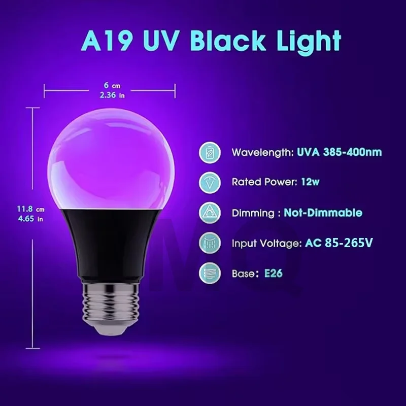 Imagen 5: Bombilla LED UV E27 de 12W y 15W, bombillas de luces negras moradas que brillan en la oscuridad, decoración para fiesta de Halloween, lámpara de luz fluorescente AC 85-265V