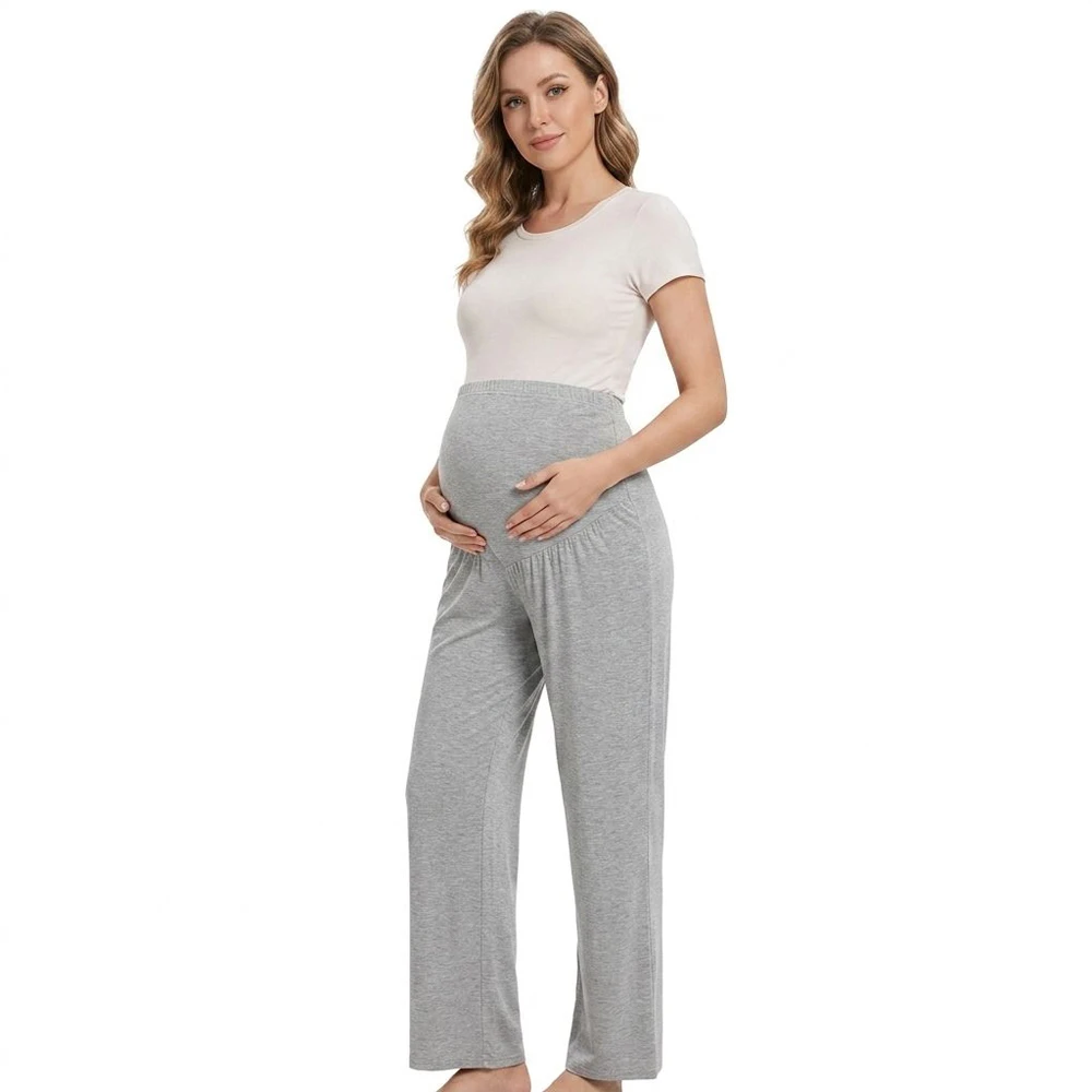 Adjustable Waist Maternity Straight Leg Pants Soft Stretchy High Belly Support Loose Casual Pregnancy Lounge Pants