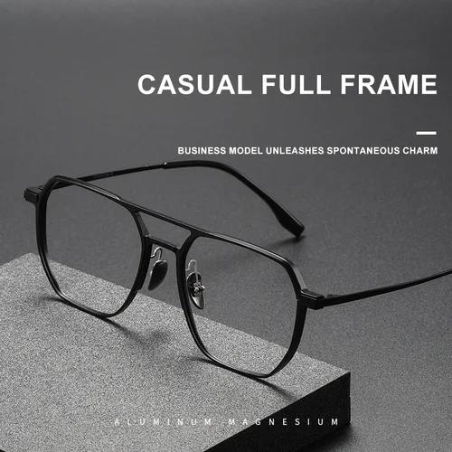 Imagen 2 del producto VICKY-gafas de lectura con montura grande para hombre, lentes de lectura con doble puente de aluminio y titanio, antiluz azul, prescripción personalizable, 20239