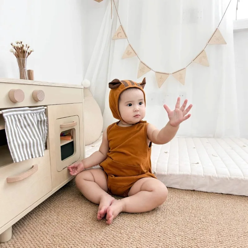 Korean Baby Romper Squirrel Print Onesie Summer Infant Outfit Cute Comfortable Playful Animal Costume Party Newborn Bodysuit