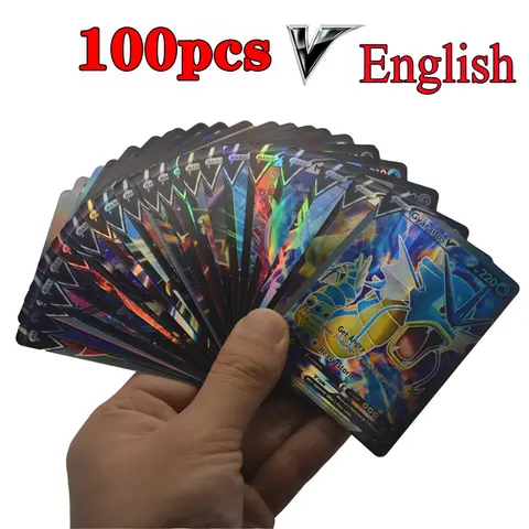 포켓몬 카드 영어 상자 빛나는 100pcs V 카드 디스플레이 포켓몬 카드 게임 게임 Astros Billantes Battle Carte Trading Toy Gift