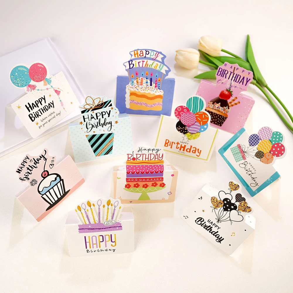 10PCS New 3D Birthday Cards, Happy Birthday English Blessing Cards, Party Decoration Cards，Birthday Gifts