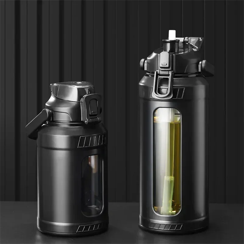 

Large Capacity 2L Water Bottle Glass Bottle with Removable Straw, High Borosilicate Glass Water Bottle with Carry Handle for Gym