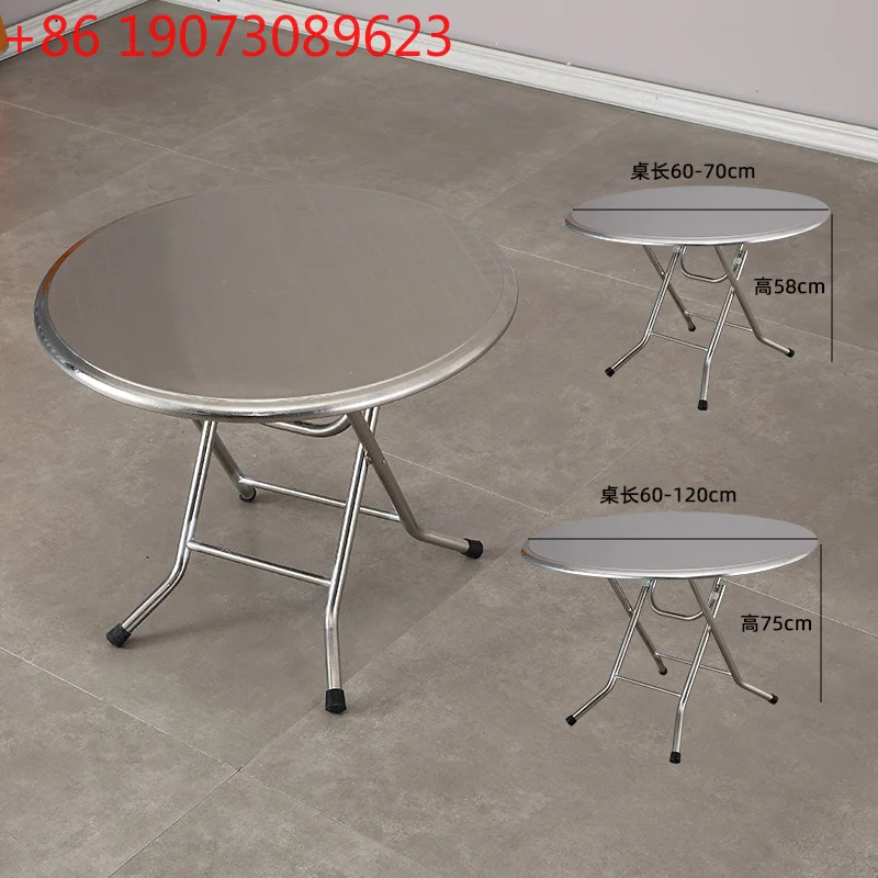 طاولة قابلة للطي من الفولاذ المقاوم للصدأ، طاولات طعام خارجية سميكة، قهوة مستديرة مدمجة