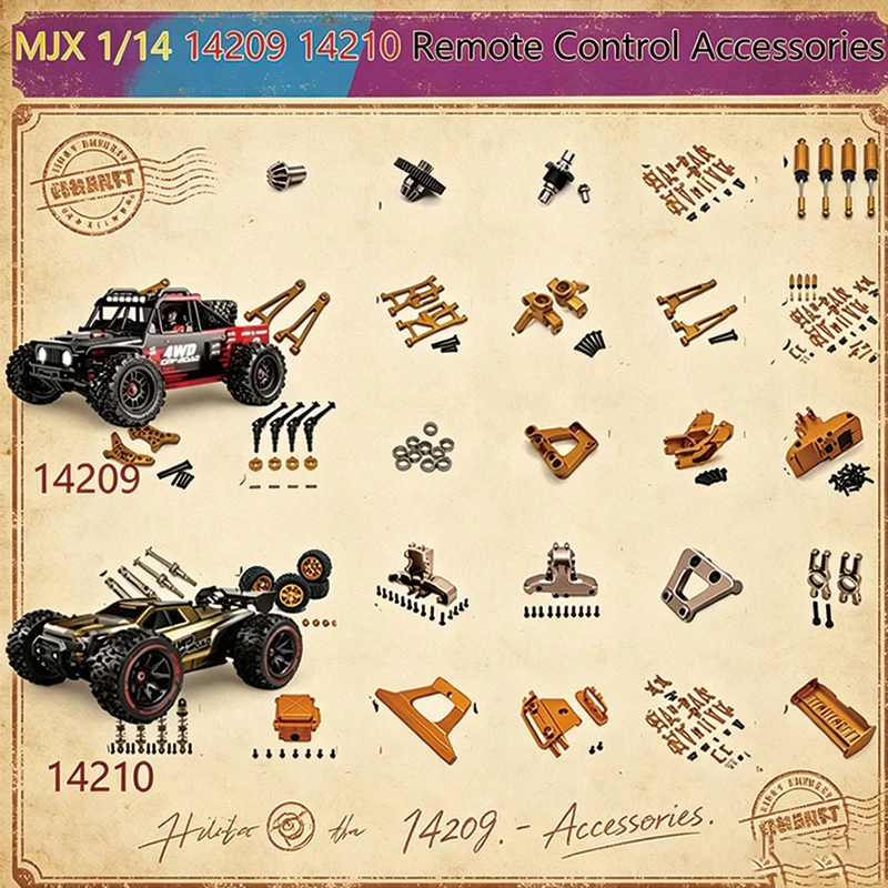 MJX Hyper Go 14210 14209 1/14 Upgrade Components: Metal Drive Shaft, Gear, Differential, Arm, Tie Rod, Shock Absorber Parts