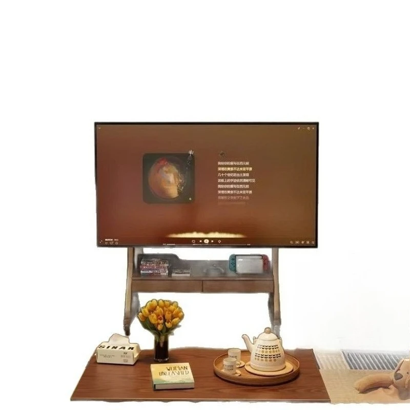 

Retro solid wood, removable, TV cabinet, with wheels, walnut, living room home bedroom, floor-to-ceiling, TV stand