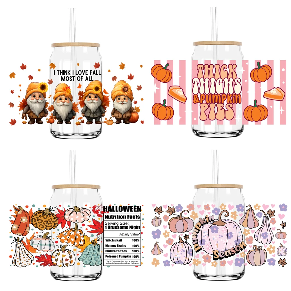 

Autumn Pumpkin Season 16OZ UV DTF Cup Wrap Transfers Stickers Custom Labels DIY Durable Waterproof Logo For Libbey Glass Can