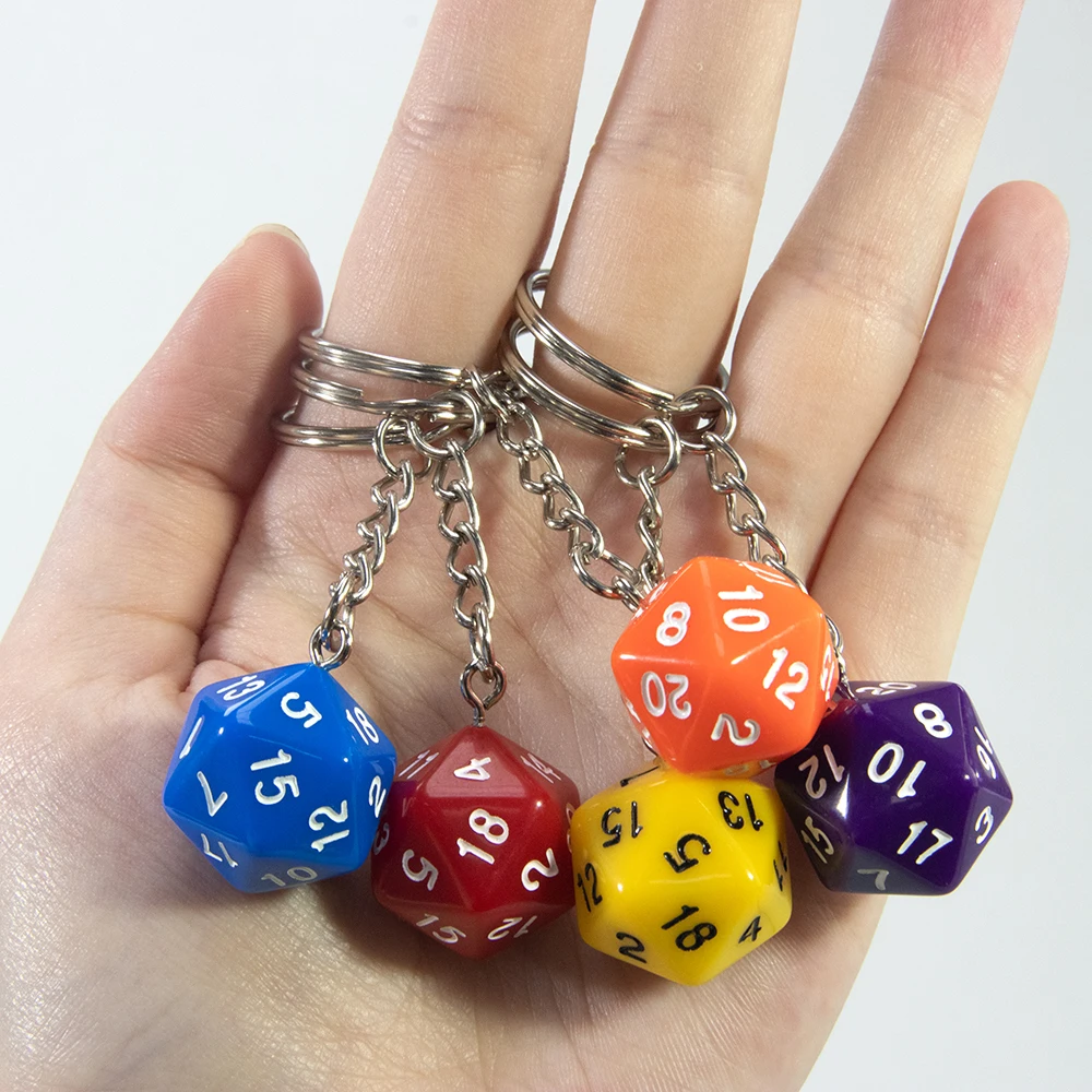 Colorful D20 Dice Keychain Classic Keyring for Handbag and Car Hanging Accessories