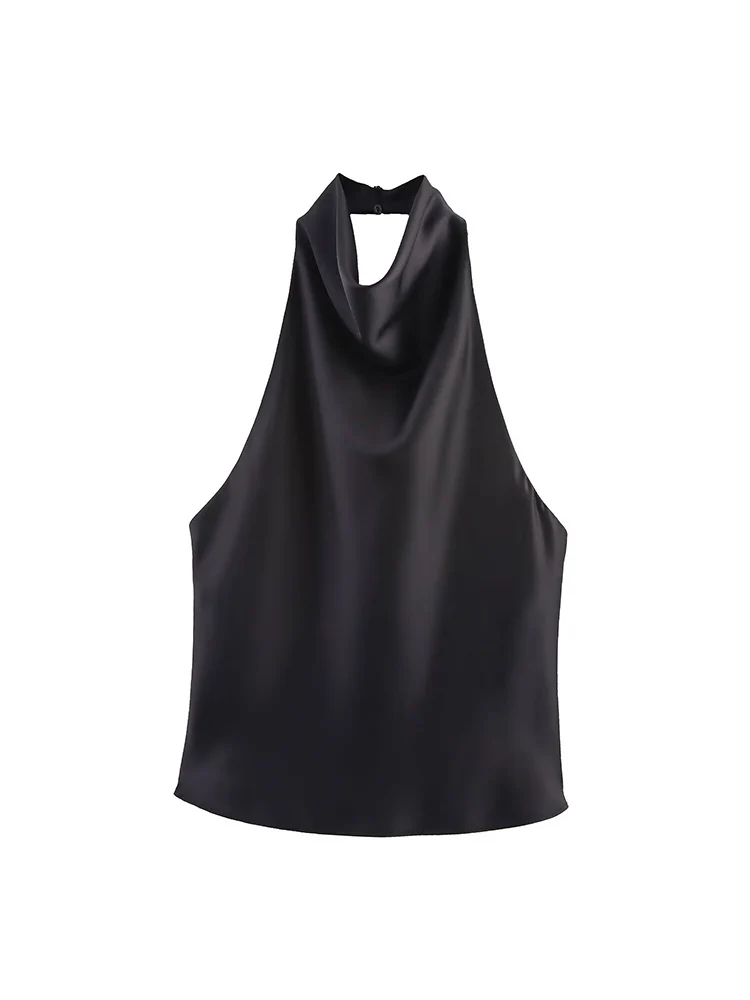 TFMLN Elegant Halter Top for Women Spring Summer Sexy  Backless High Street Waistcoat Female Fashion Solid Halter Neck Tops image 3