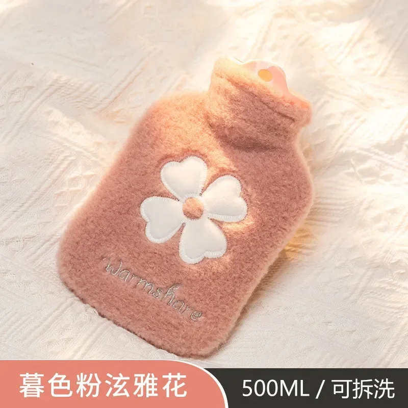 500ml Hot Water Bottles Cute Kawaii Water Bottle for Girls Hand Warmer Plush Warm Water Bag Winter PVC Thickened Portable