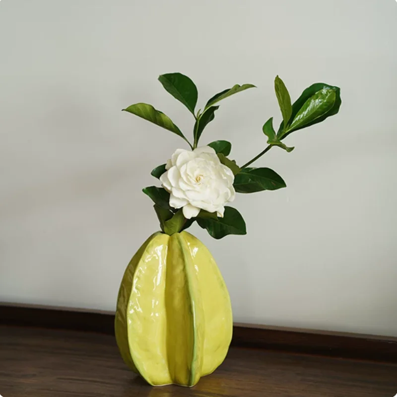 3D Relief Simulation Art Fruit Vase, Lemon Decorated Ceramic Vase, Flower Arrangement, Flowerpot, Room Aesthetic Decoration