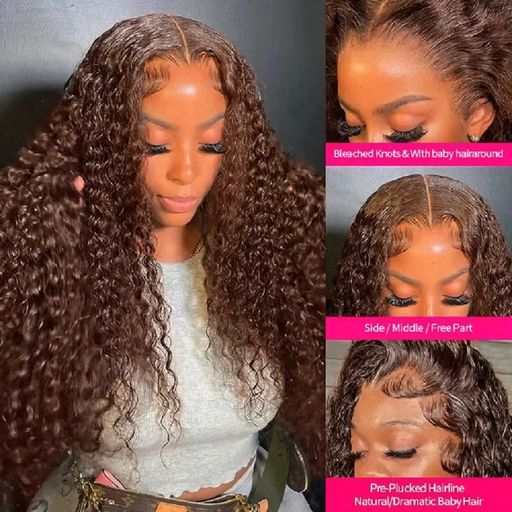 SoGreat Deep Wave Lace Front Wig 13x6 13x4 Lace Frontal Curly Wigs Chocolate Brown Human Hair Wig Water Wave Colored Brazilian image 5