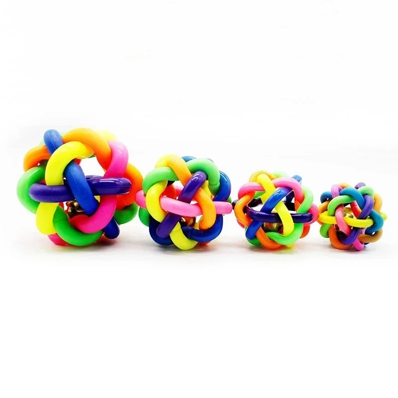 Pet Dog Puppy Cat Colorful Training Chew Ball Pet Products Bell Squeaky Sound Play Toy Dog Ball Bite Play Ball Dog Accessories