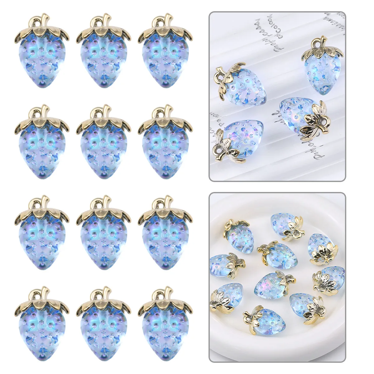 

5/10pcs Transparent Blue Color 19x30mm Strawberry Acrylic Charms Iridescent Pendant for DIY Jewelry Making Necklace Accessories