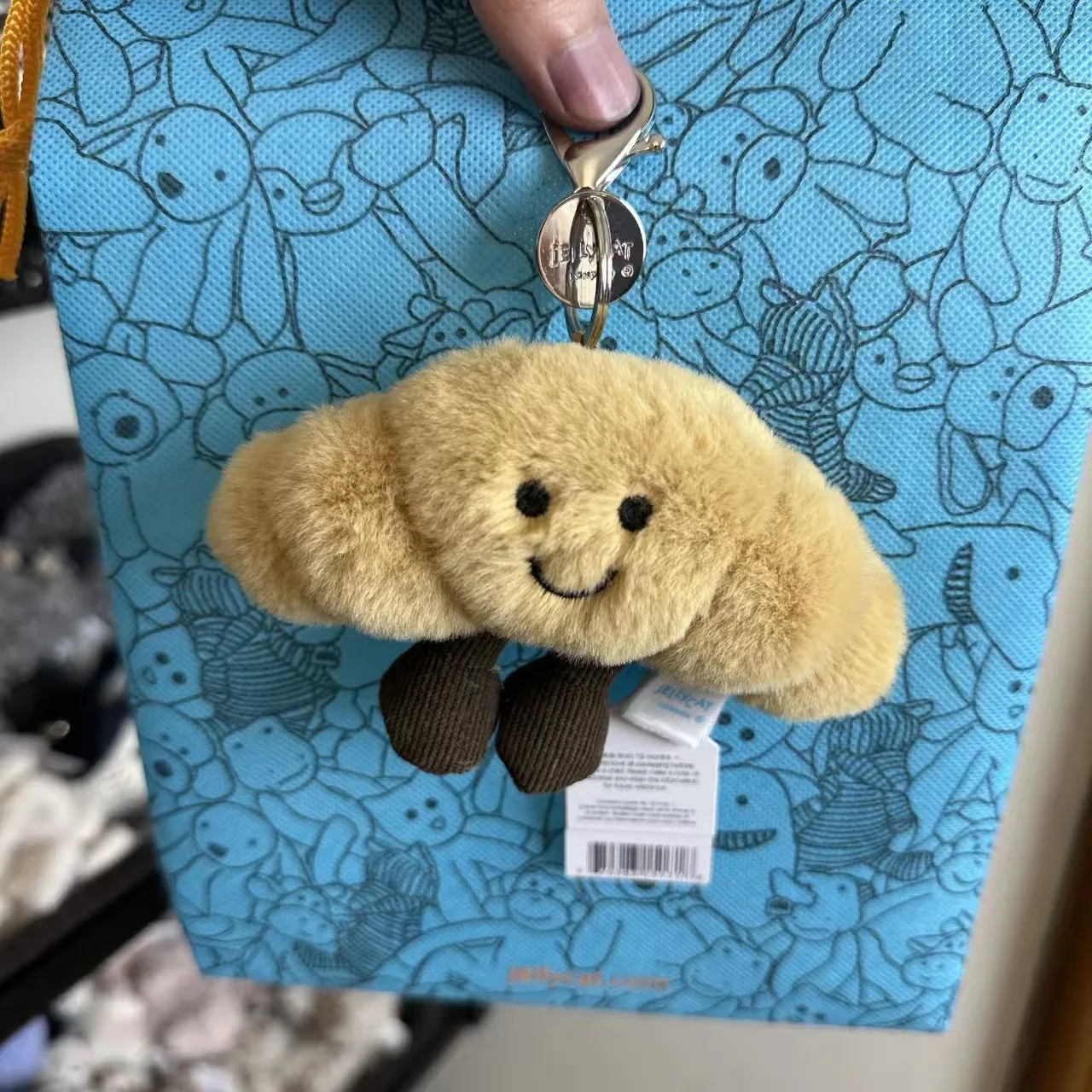 LLavero de algodón peludo con forma de gato, caramelo, doble Color, bonito y suave, croissant, llavero de felpa, colgante de bolso, accesorio peludo, juguete