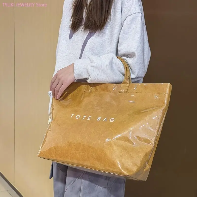 

62KE Trendy Casual Top Handle Bag Large Kraft Paper Bags for Daily Essential Storage