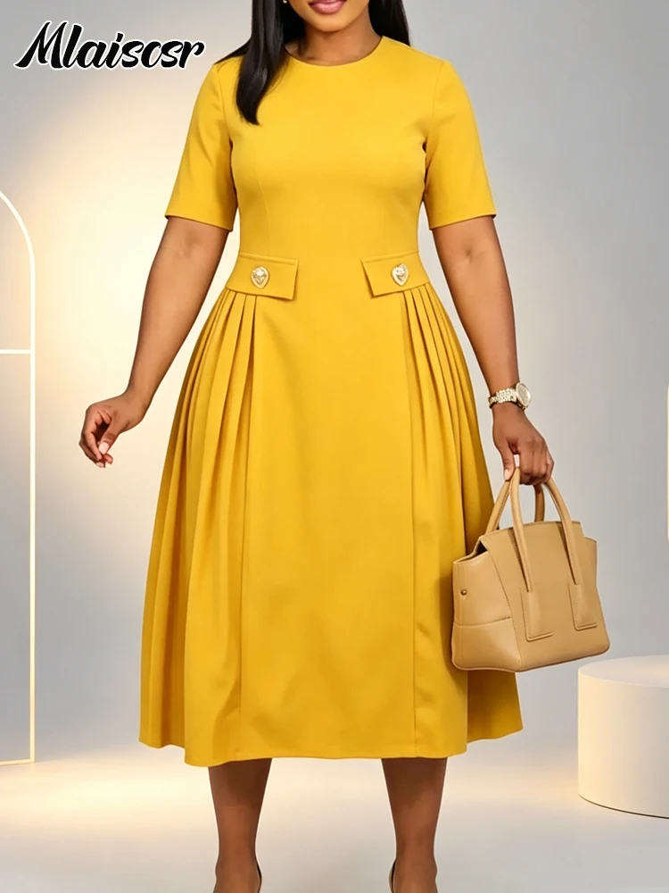 Mlaiscsr Elegant O-neck Ruffle Sleeve Dress for Women Perfect Office Work and Special Occasions Evening Party African Vestidos