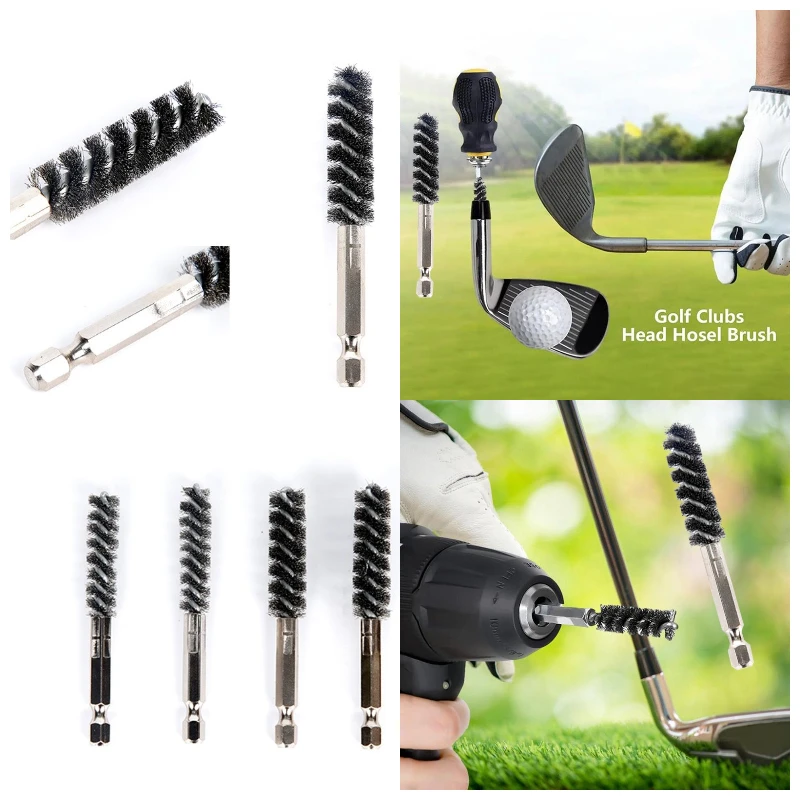 

9/11 мм щетка для гольф-клюшек, электрическая дрель, проволочная щетка, шестиугольный стержень, железная головка для гольфа, щетка для удаления ржавчины, чистящая полировка