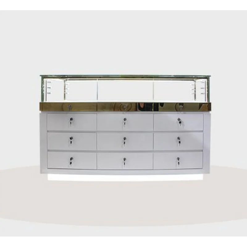 custom，Custom Jewelry Glass Display Counter Jewellery Shop Sales Table Design Lockable Jewelry Showcase with Drawer