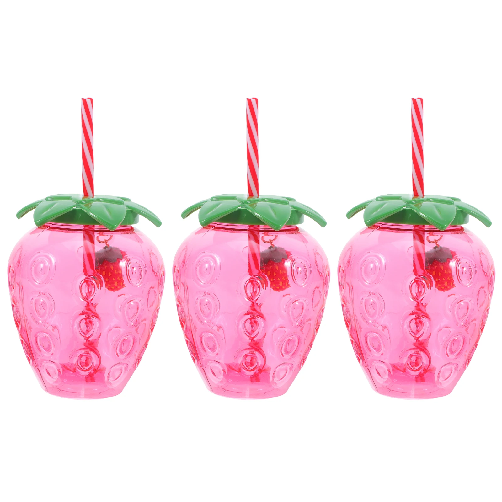 

3 set 3 Sets Strawberry Drinking Cups Cute Plastic Cups with Clear Lids for Juice Milk Tea Party Use Reusable Drinkware Kitchen