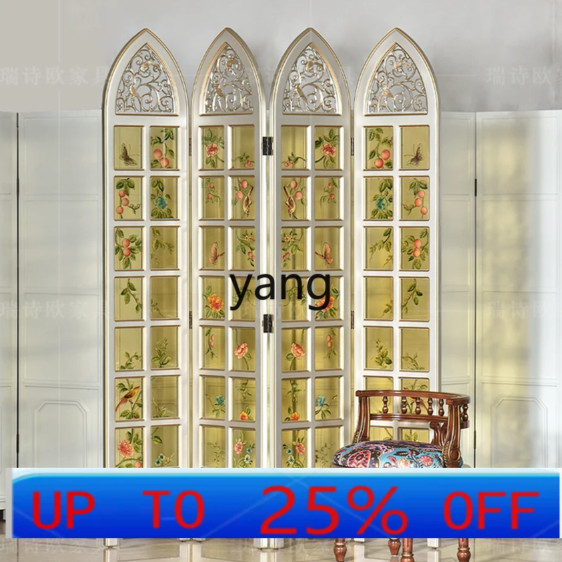 

LH folding screen court style translucent glass living room partition screen retro style furniture