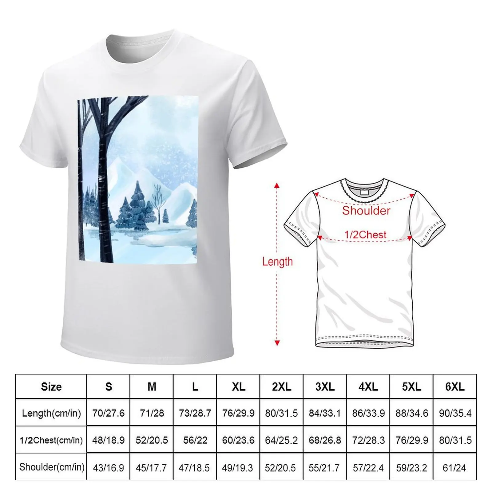 Lake trees winter landscape forest river T-Shirt summer tops aesthetic clothes heavy weight t shirts for men