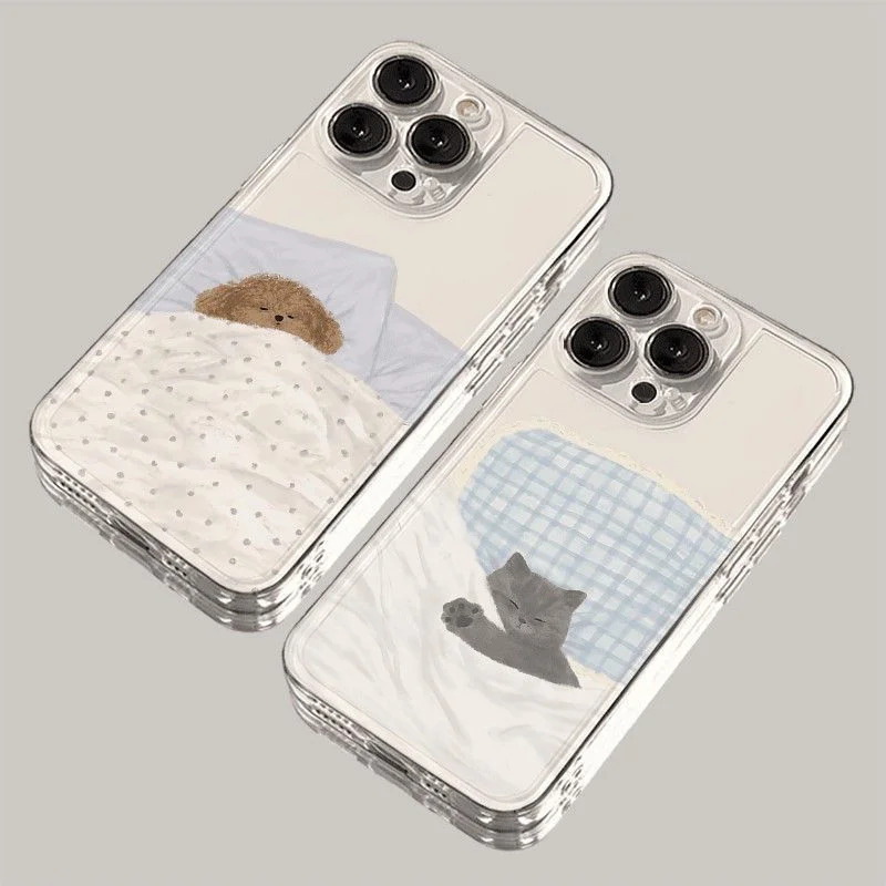 Dog Cat Couple Phone Case for Samsung Galaxy S25 S23 Ultra S22 Plus S24FE A14 A15 A34 A54 A33 A53 A16 A55 A35 Cute Cartoon Cover