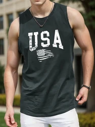 3D USA Flag Print Men's Tank Top Summer Outdoor Sports Men's Top Daily Casual Men's Sleeveless T-shirt Street Fashion Men's Vest