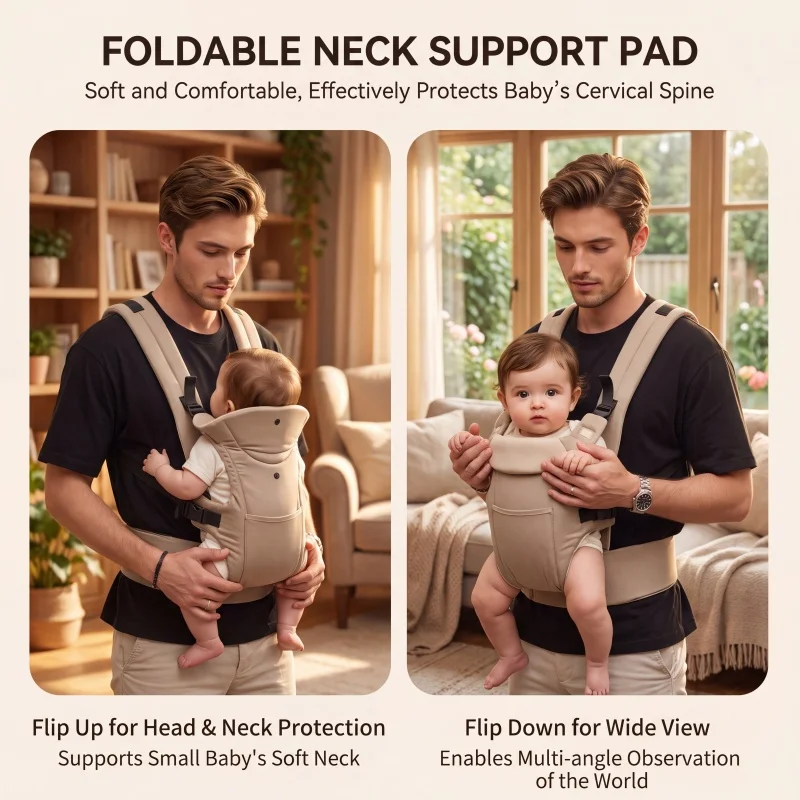 Multifunctional baby carrier, special technology lumbar support baby carrier for newborns aged 0-12 months, with neck and head s