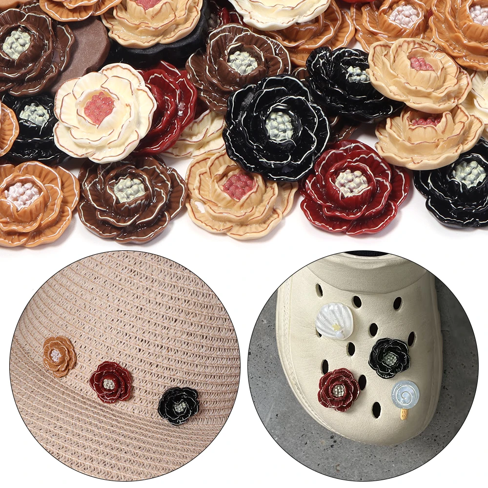 20pcs/lot 27mm ABS Flat Back 3D Rose Flower Cabochons Vintage Imitation Floral Ornament Beads DIY Jewelry Making Accessories