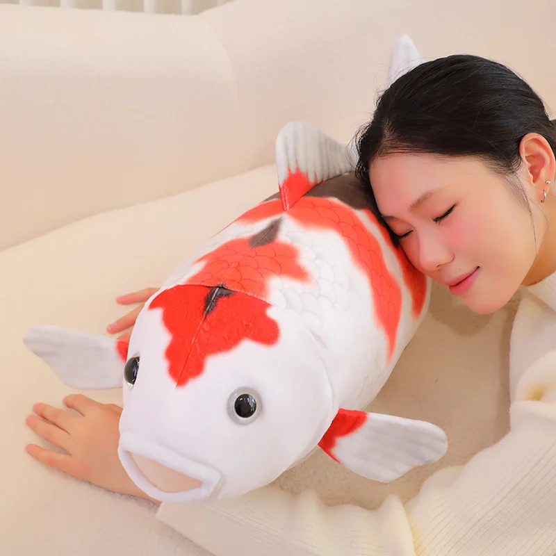 1pc 75CM Simulation Koi Fish Plush Toys Soft Stuffed Cartoon Carp Plushie Pillow For Girls Boys Sofa Home Decor Cushion Gifts