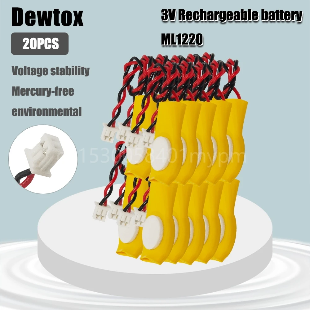 20PCS Dewtox ML1220 3V Motherboard CMOS Rechargeable Lithium Battery for Smoke Alarm, Medical Instrument A Burglar Alarm