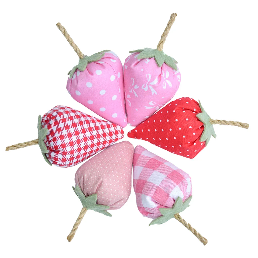 

6 Pcs Strawberry Bowl Filler Simulated Faux Fabric Decor Artificial Fruits Model Strawberries