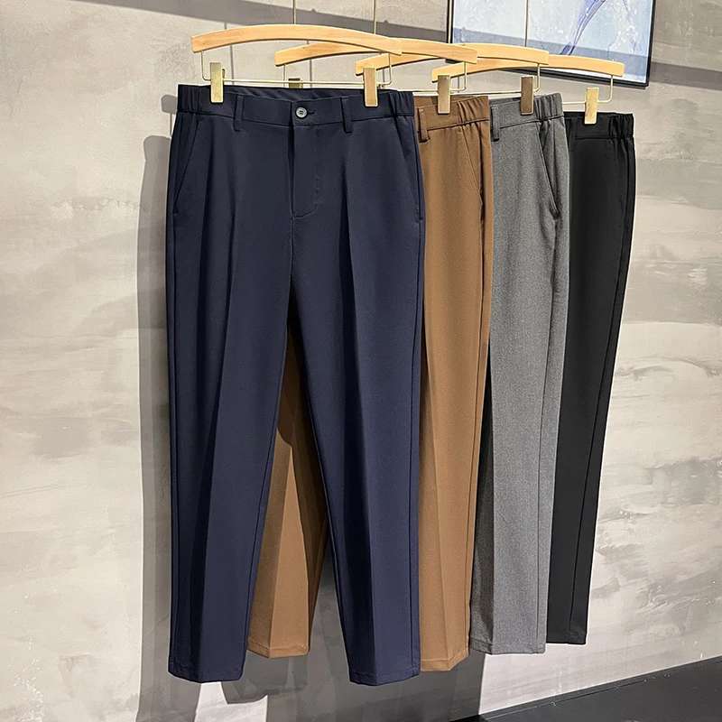 Traje de negocios ajustado para hombre, traje informal de pies pequeños, pantalones versátiles a la moda, sensación de lujo, otoño e invierno, 2024