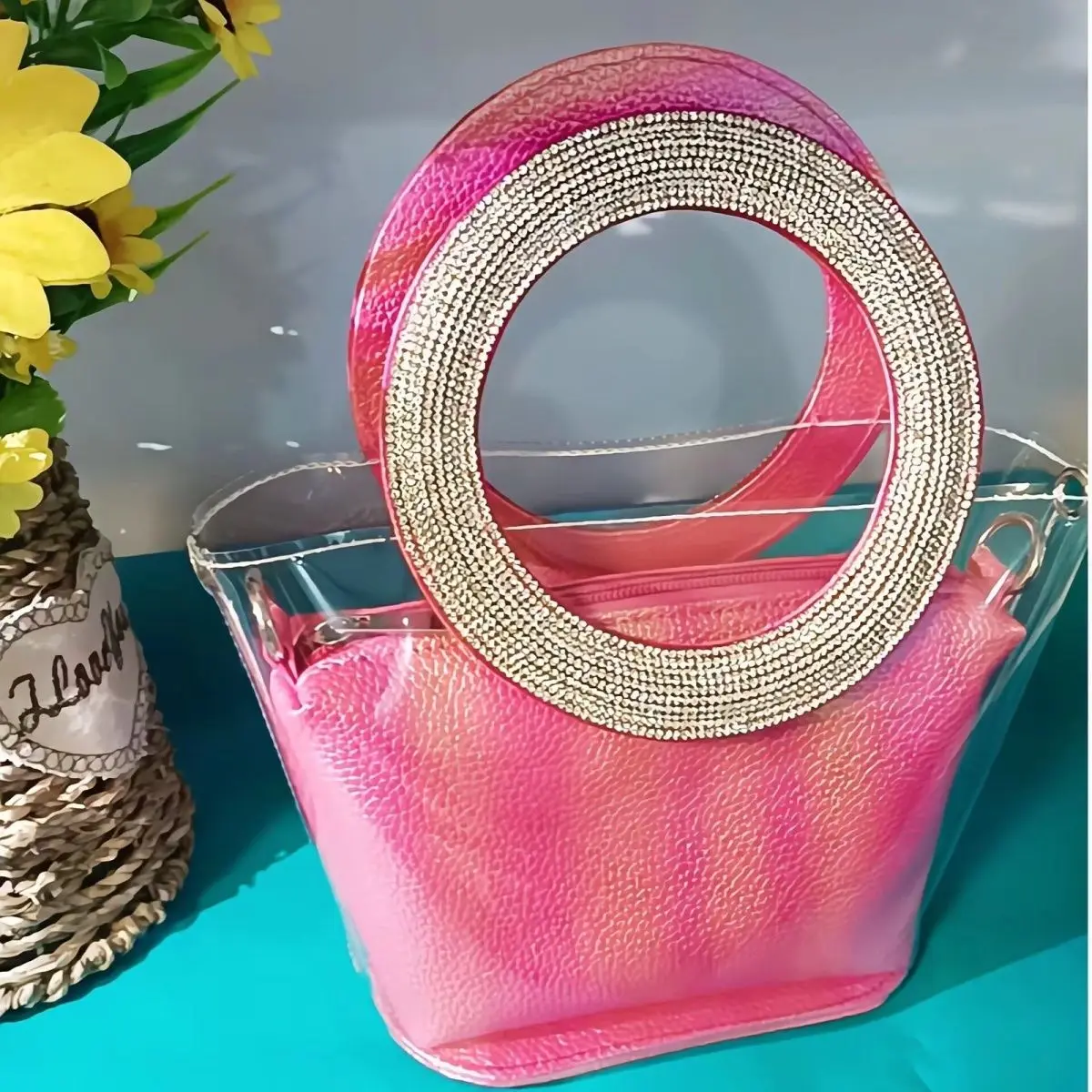 กระเป๋าถือทรงกลมใสประดับเพชรหรูหราสำหรับงานแต่งงาน งานเลี้ยงธุรกิจ ผู้หญิง