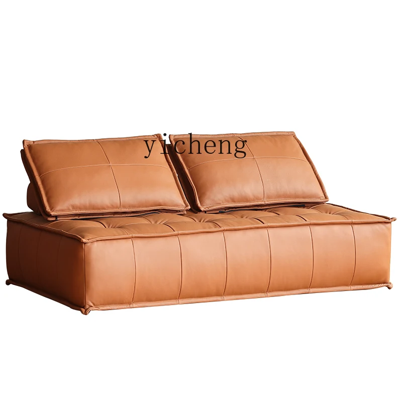 

QZT Genuine Leather Modular Sofa Small Apartment Living Room Tofu Block Sofa