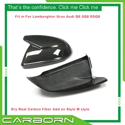 For Lamborghini Urus For Audi Q8 RS Q8 2018-2022 Dry Carbon Real Carbon Fiber Rear View Side Mirror Cover Caps W/WO Side Assist