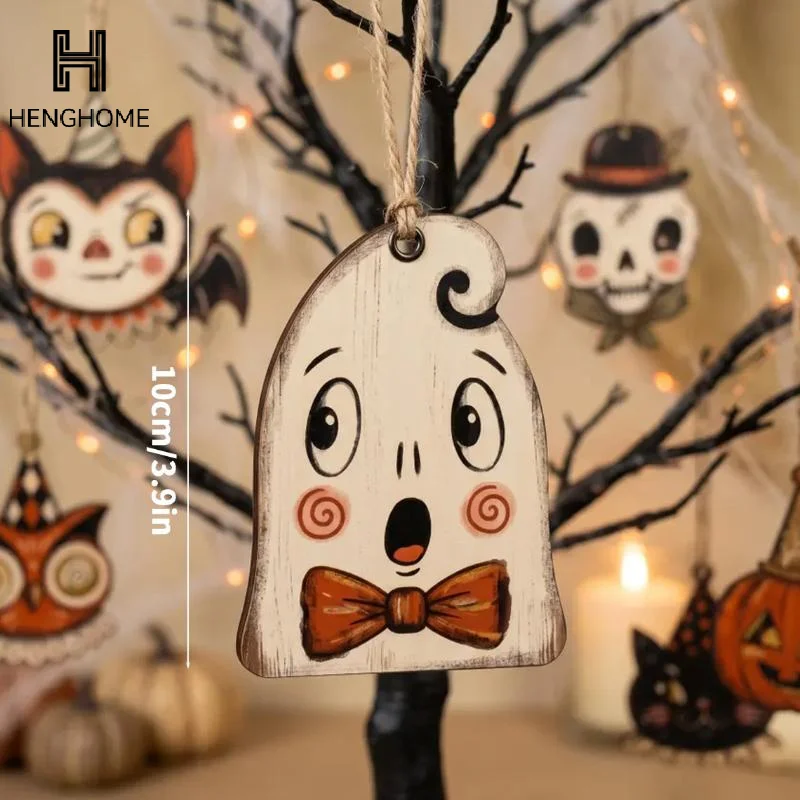Vintage Wooden Halloween Hanging Ornament Cute Ghost Vampire Pattern Personalized Wall Decor Home Party Decoration
