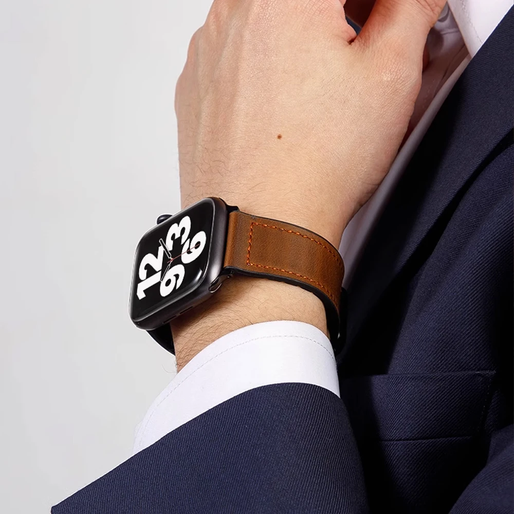 Correa para Apple watch band 45mm 44mm 49mm 42mm 40mm 41mm pulsera de cuero magnética correa iWatch Series 9 8 7 6 5 4 3 SE Ultra 2