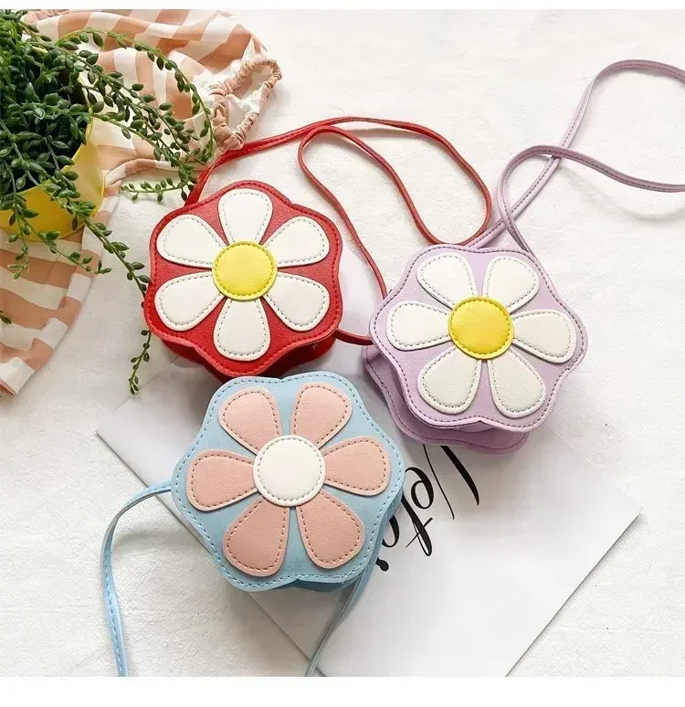 Girls Cute Flower Shoulder Bag Coin Purse Coin Pouch Wallet Kids Mini Crossbody Bag Handbags Casual Bags Children Messenger Bag