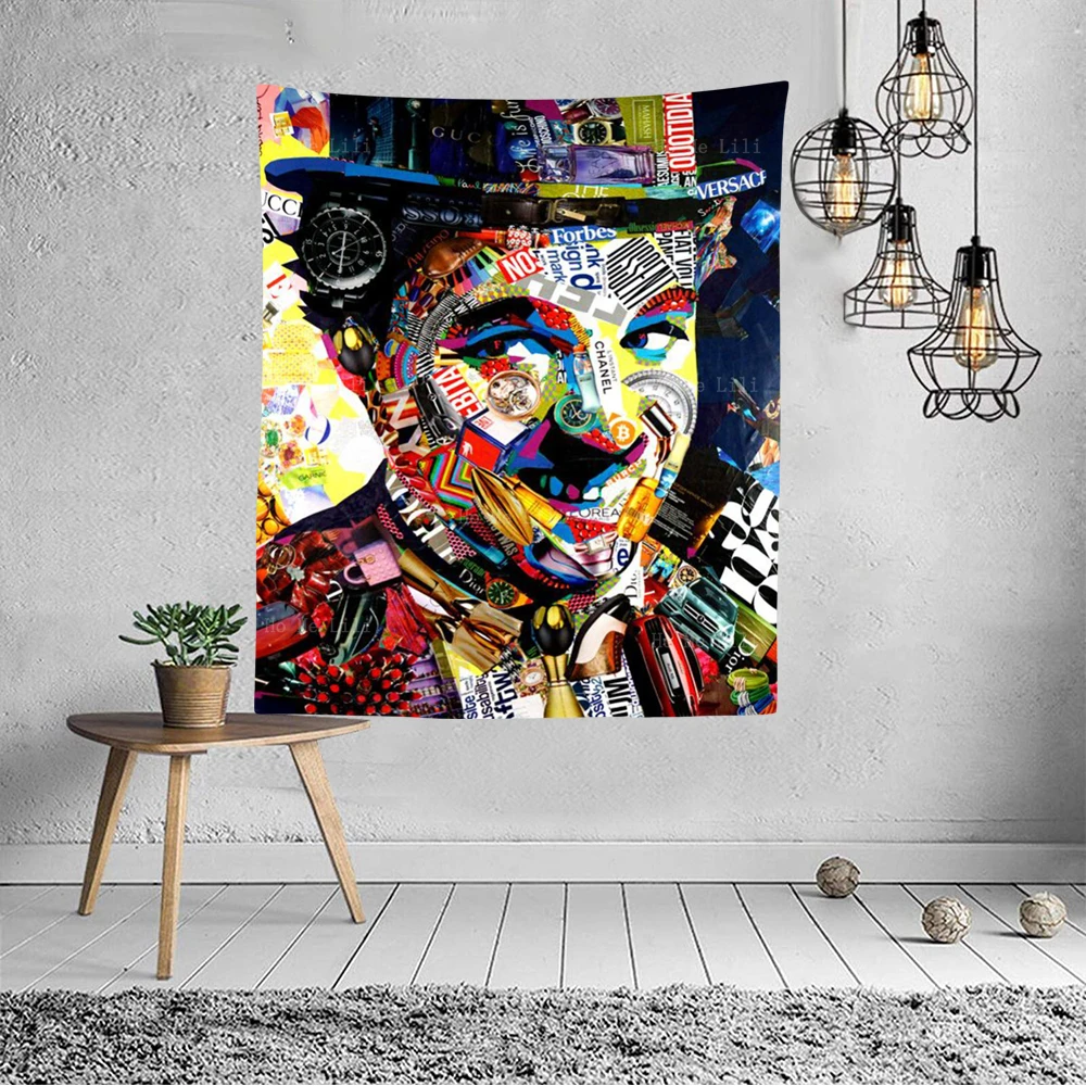 Popan Portrait Charlie Facial Collage Retro Realistic Color Paper Magazine Poster Tapestry By Ho Me Lili Room Aesthetic Decor