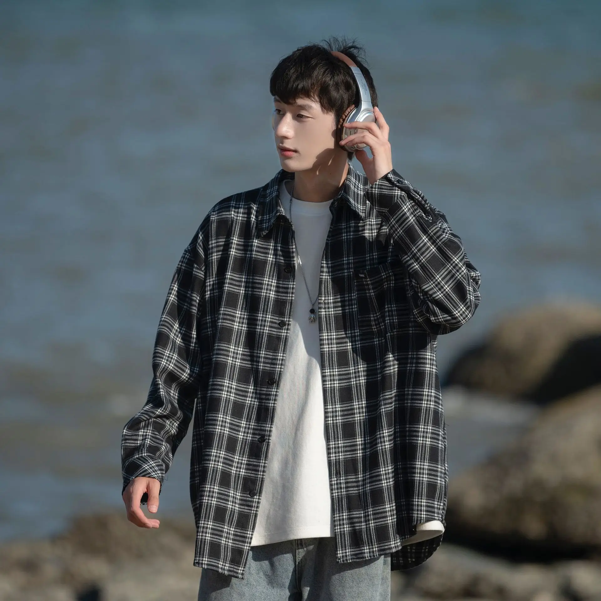 Loose Men's Plaid Shirt Long Sleeve Retro Style Spring Autumn Casual Wear Polyester Fiber No Ironing Needed Daily Use