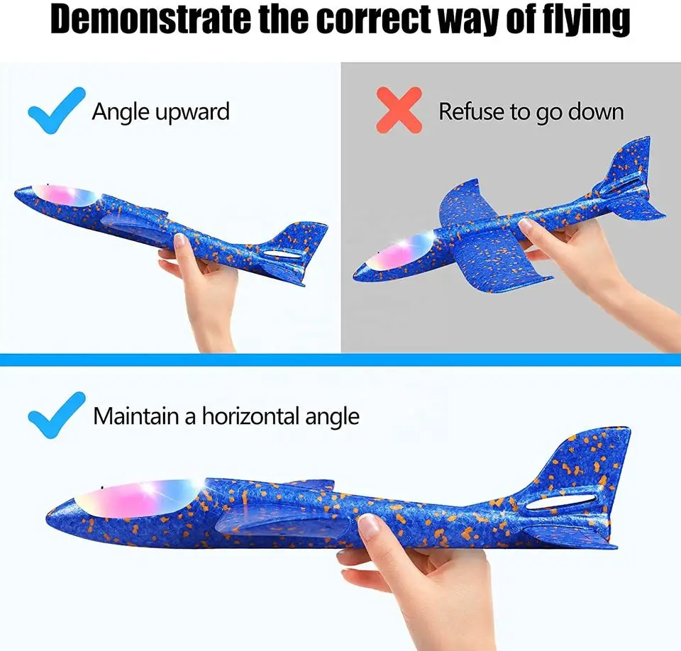 48CM Big Foam Plane Kids Flying Glider Toys LED Light Hand Throw Airplane Children Flying Toy Outdoor Launch Aircraft Model Toy