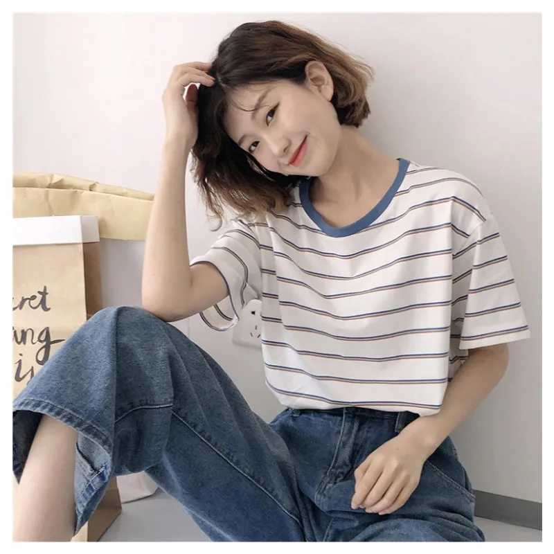 T-shirt a righe a maniche corte nuovo arrivo estivo 2025 T-shirt aderente a maniche corte Elegante, fresco, casual, versatile Basic