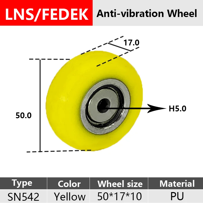 Yellow Anti-vibration Wheel LNS SN542 Fedek Automatic Bar Feeder Parts