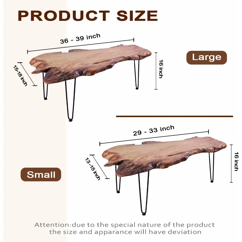 طاولة قهوة خشبية، طاولة قهوة فريدة من نوعها ذات حافة حية لغرفة المعيشة