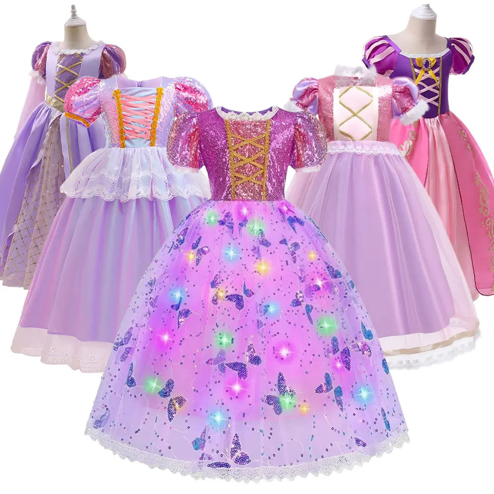 Tangled Inspired Girl Exquisite Princess Dress Puff Sleeve Tulle Ball Gown Kid Birthday Halloween Cosplay Rapunzel Fancy Costume