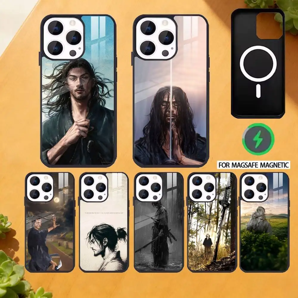 

Anime V-Vagabond Phone Case For iPhone 17 16 15 14 13 12 Pro Max Plus for Magsafe Mirror Wireless Magnetic Cover