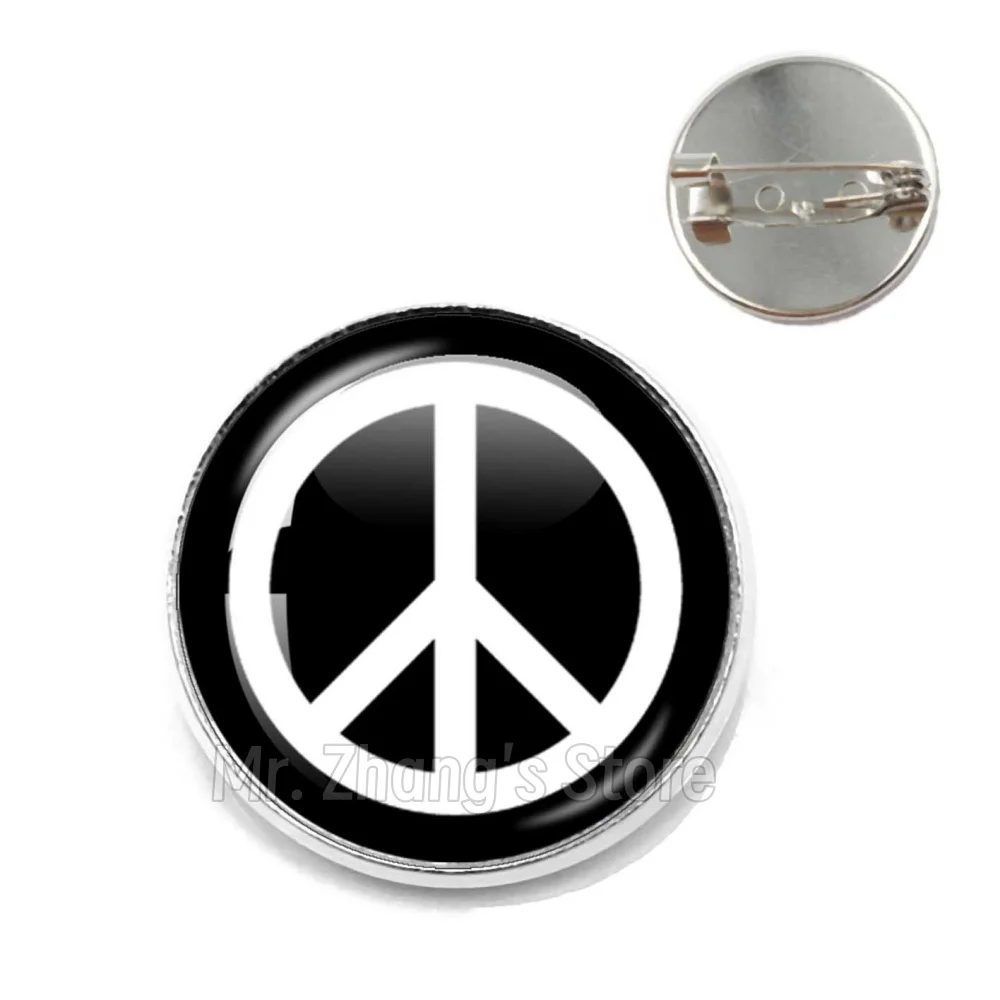 New Arrivals Peace Symbol Collar Pin Brooch 20mm/25mm Round Hippie Peace Sign Bus Lapel Pins Clasp Pin Accessories Gift TH020