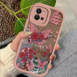 Phone Case For Vivo Y33T Y33S Y36 Y 36 4G 5G Silicone Flower Butterfly Cover For Vivo Y27 Y30 Y30i Y31 2021 Y35 Mirror Covers